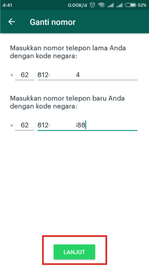 Cara keluar dari grup WhatsApp tanpa diketahui anggota grup 14 Masukkan nomor lama di bagian atas, dan nomor baru di bagian bawah, lalu tab lanjutkan untuk bisa memproses penggantian nomor telpon.