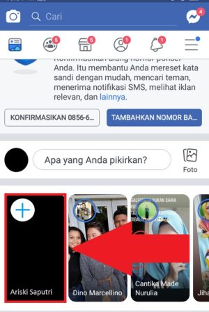 Cara upload lagu (musik) ke Facebook 1 memilih stories bar untuk membuat stories