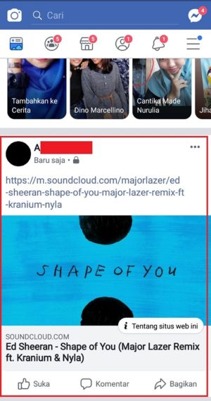 Cara upload lagu (musik) ke Facebook 18 Tampilan saat berhasil membagikan status musik ke Facebook