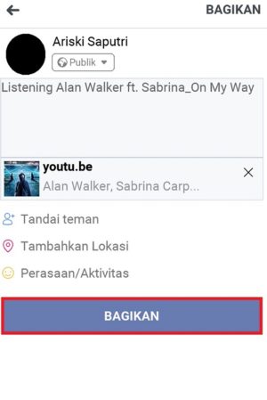Cara upload lagu (musik) ke Facebook 6 Tampilan ketika link video Youtube otomatis ter-paste di kolom status Facebook