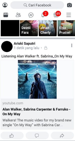 Cara upload lagu (musik) ke Facebook 7 Tampilan status yang berhasil ter-unggah di Facebook