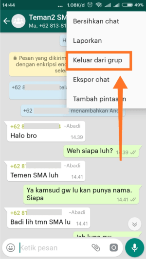 Cara memblokir grup di WhatsApp permanen 9 Langkah ketiga keluar grup WhatsApp, yaitu klik keluar dari grup.