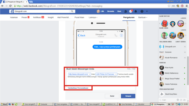 Cara membuat pesan balas otomatis (auto-reply) di Facebook Fanpage 15 Edit kalimat sapaan untuk pengunjung atau konsumen kamu.