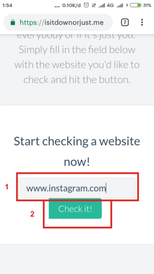 Cara mengatasi “Kesalahan Jaringan yang tidak diketahui” di Instagram 2 masukkan situs yang ingin diperiksa.