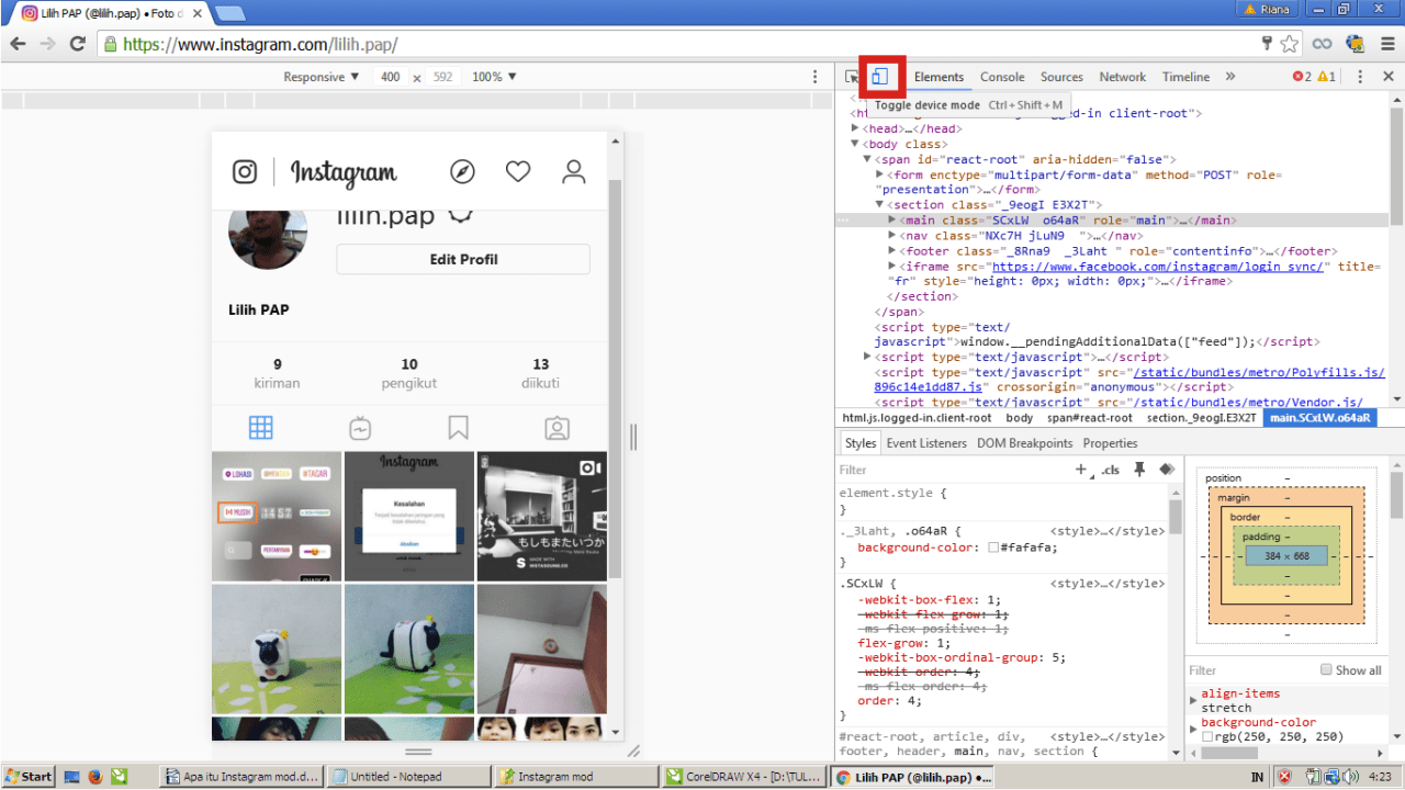 Cara menghapus postingan foto dan video di Instagram 5 Kamu bisa klik toggle device mode.