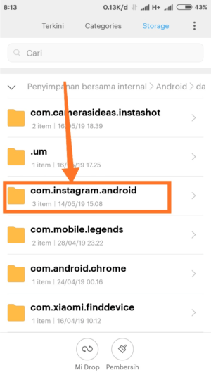 Cara mengirim voice note di DM Instagram 7 Pilih folder com.instagram.android