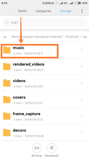 Cara mengirim voice note di DM Instagram 8 Pilih folder Music.