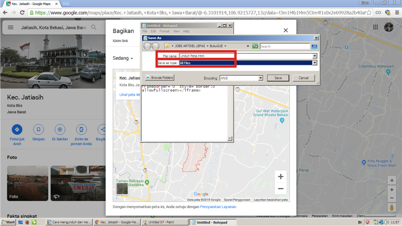 Cara menggunakan Google Maps secara offline 17 Simpan kode tersebut dengan ekstensi file .html
