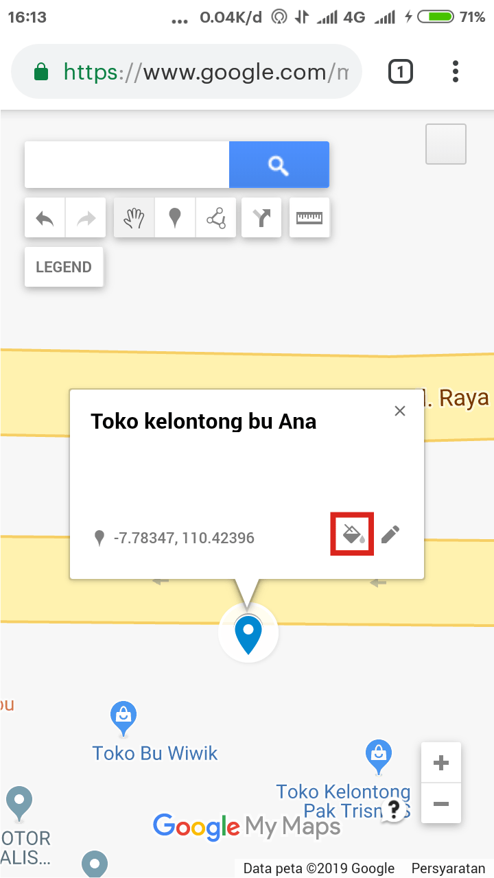 Cara menggunakan Google Maps secara offline 7 Titik balon bisa diedit ikon dan warnanya.