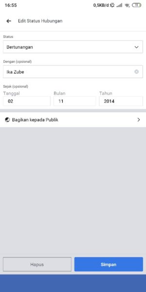 Cara menambahkan atau mengubah status hubungan facebook 11 Masukkan Nama dan Tanggal