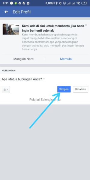Cara menambahkan atau mengubah status hubungan facebook 31 Pilih Simpan
