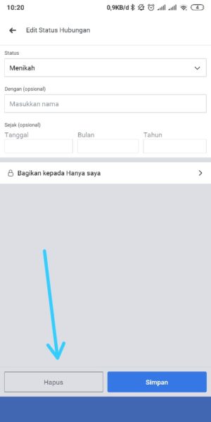 Cara menambahkan atau mengubah status hubungan facebook 34 Pilih Hapus