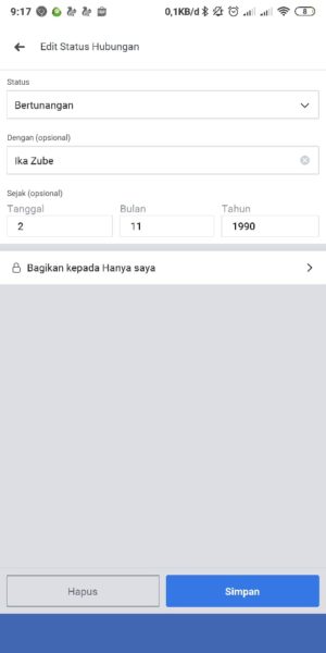 Cara menambahkan atau mengubah status hubungan facebook 28 Tap Tanda Panah di Status Hubungan