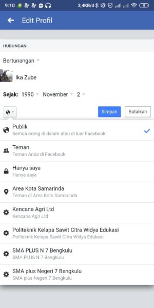 Cara menambahkan atau mengubah status hubungan facebook 26 Pilih Hanya Saya
