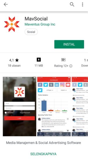 6 aplikasi untuk mengelola banyak medsos secara bersamaan 6 Tampilan aplikasi MavSocial di Playstore