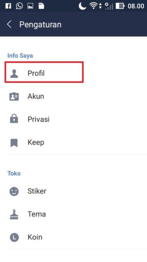 Cara mengganti ID LINE tanpa ganti nomor 18 pilih menu Profil