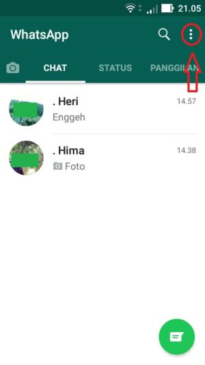 Cara backup dan restore chat WhatsApp 1 ketuk tombol titik tiga di pojok kanan atas
