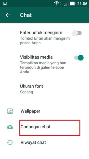 Cara backup dan restore chat WhatsApp 4 Pilih menu “Cadangan Chat”