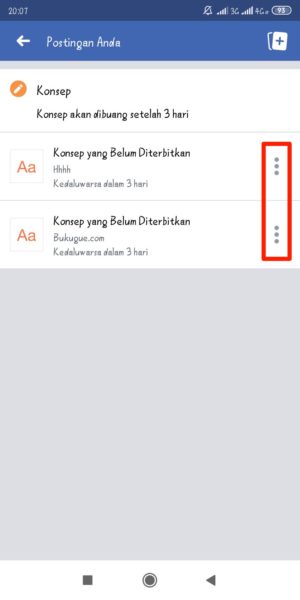 Cara membuka konsep yang tersimpan di facebook 8 Tap titik tiga untuk edit atau hapus