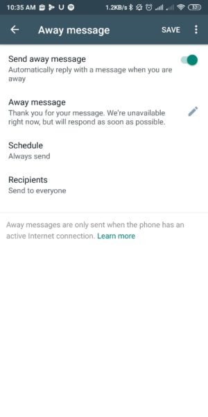 #9 perbedaan aplikasi Whatsapp Bisnis dengan Whatsapp Biasa 11 Fitur Away Message