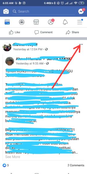 Cara melaporkan HOAX di Facebook 2 Tap titik 3 dibagian kanan postingan