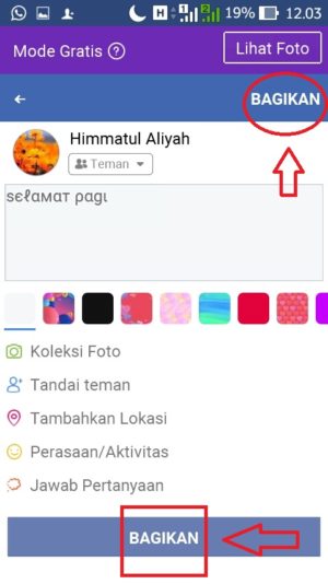 Cara membuat tulisan unik dan warna-warni di facebook 25 Pilih menu “bagikan”