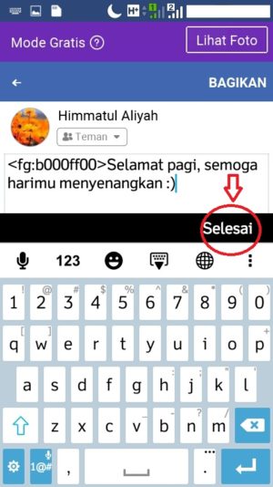Cara membuat tulisan unik dan warna-warni di facebook 10 Ketuk menu “selesai”