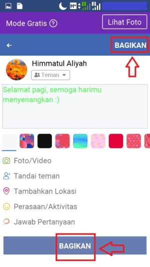Cara membuat tulisan unik dan warna-warni di facebook 14 Ketuk menu “bagikan”