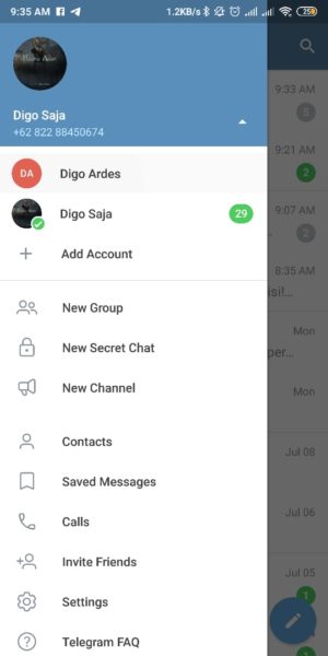 Cara login dua (atau lebih) akun telegram dalam 1 HP 2 TAp garis 3 Untuk Menambahkan Akun