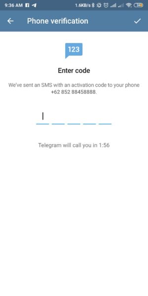 Cara login dua (atau lebih) akun telegram dalam 1 HP 4 Masukan Kode