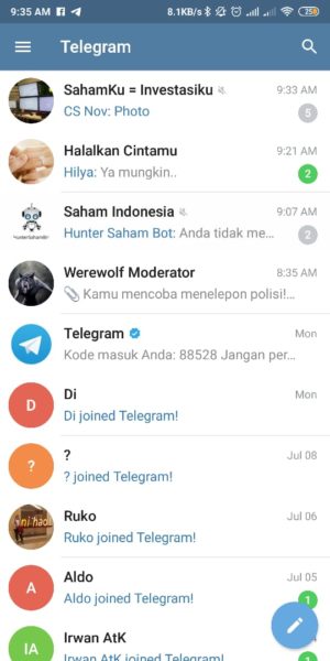Cara login dua (atau lebih) akun telegram dalam 1 HP 1 Masuk ke List Chat Telegram