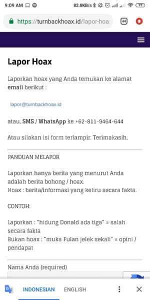 Cara melaporkan HOAX yang menyebar di Whatsapp 5 Masuk ke Situs Pelaporan Hoax