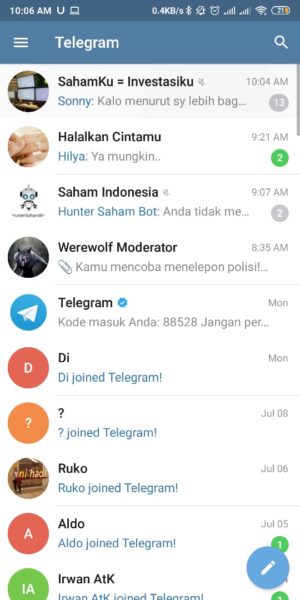 Cara login dua (atau lebih) akun telegram dalam 1 HP 6 Masuk ke List Chat Telegram
