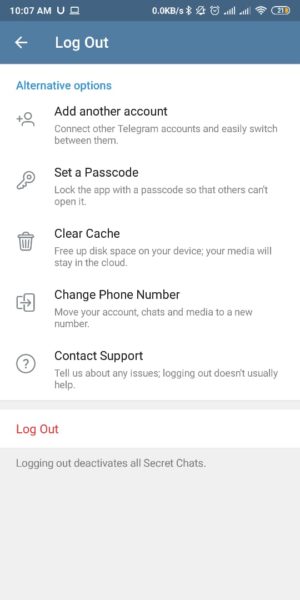 Cara login dua (atau lebih) akun telegram dalam 1 HP 9 Pilih log Out