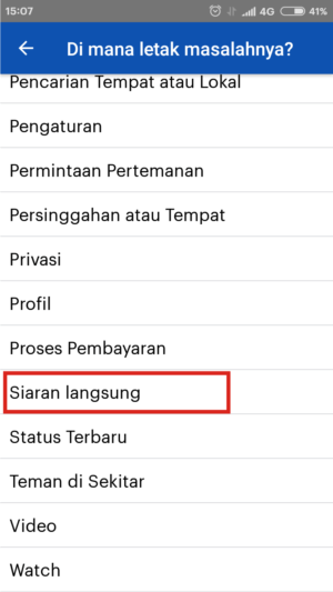 Tidak bisa siaran langsung di facebook? Ini solusinya 9 Gambar 9. Silakan mencari masalah yang sedang dihadapi, dalam hal ini siaran langsung.