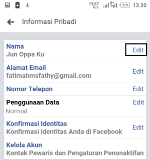 Cara membuat nama facebook hanya 1 kata saja 8 Informasi pribadi