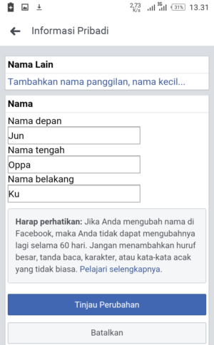 Cara membuat nama facebook hanya 1 kata saja 9 Informasi pribadi