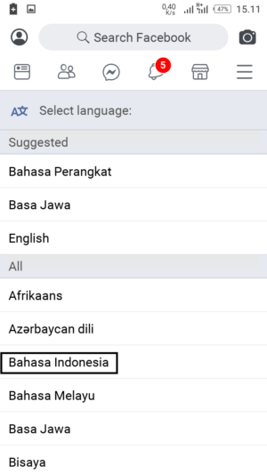 Cara membuat nama facebook hanya 1 kata saja 3 Menu bahasa