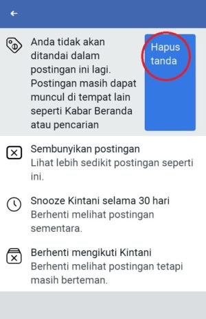 Cara menghapus tag dari status atau story di facebook 17 tap "hapus tanda" disebelah kiri sekali lagi