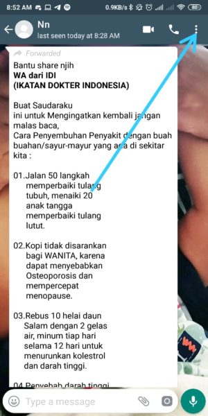 Cara melaporkan HOAX yang menyebar di Whatsapp 1 masuk ke pesan hoax