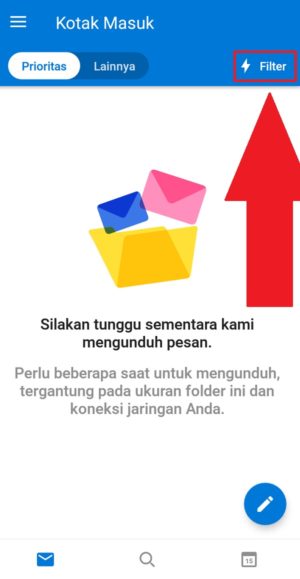 Cara install dan setting email Outlook di hp kamu 7 "Filter" untuk memilih opsi tampilan kotak masuk