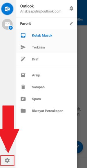 Cara install dan setting email Outlook di hp kamu 8 Pilih ikon gerigi untuk menampilkan berbagai pengaturan yang tersedia di aplikasi Outlook Mobile
