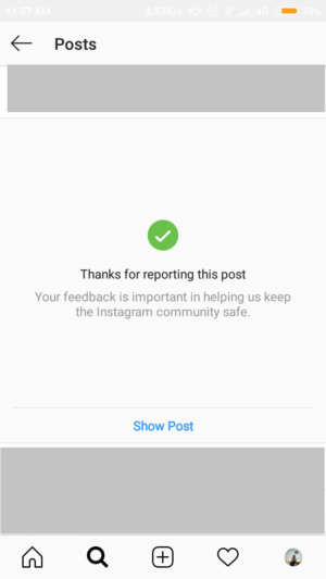 Cara mengubah isi (konten) dari tab explore instagram 14 jika postingan berhasil dilaporkan, akan muncul ucapan terima kasih