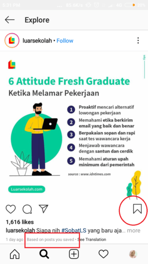 Cara mengubah isi (konten) dari tab explore instagram 2 untuk mengubah isi explore, simpan postingan yang kamu sukai