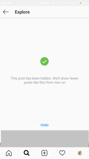 Cara mengubah isi (konten) dari tab explore instagram 7 postingan berhasil disembunyikan