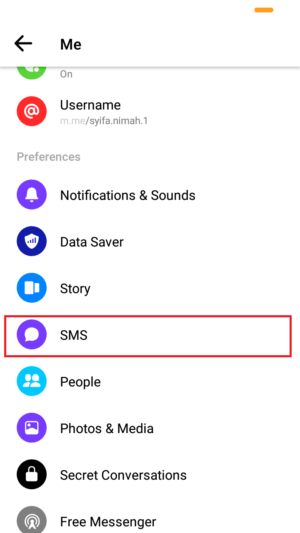 Cara menerima dan mengirim sms lewat facebook messenger 2 scroll layar kebawah, dan tap SMS