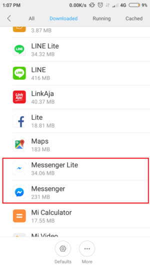 Perbedaan aplikasi messenger dengan messenger lite 3 ukuran aplikasi Messenger dan Messenger Lite