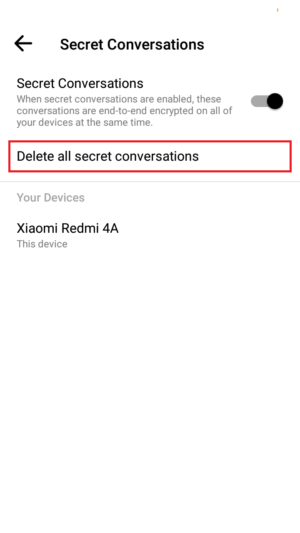 Cara membuat percakapan rahasia di Messenger 18 tap "delete all secret conversation"