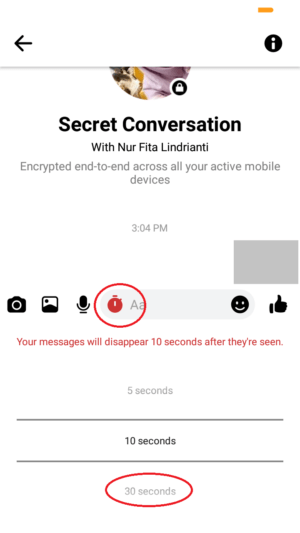 Cara membuat percakapan rahasia di Messenger 11 tap icon timer dan tentukan durasi waktunya