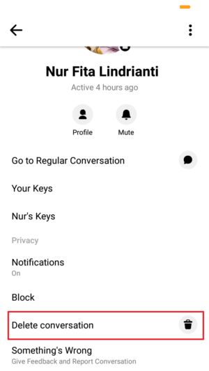 Cara membuat percakapan rahasia di Messenger 14 tap delete conversation